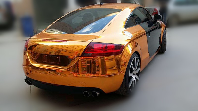 奥迪tt汽车改色效果之电镀橙车身贴膜